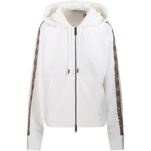 Burberry White Check Trim Cotton Zip Hoodie