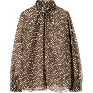 Nili Lotan Brown Remie Polka-Dot Silk Blouse