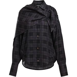 Essentiel Antwerp Black Kiss Checked Scarf-Detail Shirt