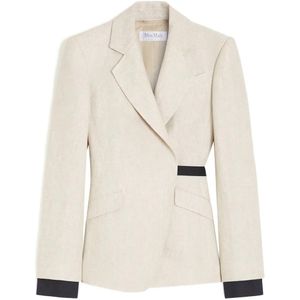 Max Mara Natural Double-Breasted Linen Drill Blazer