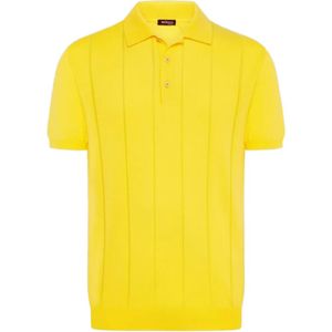 Kiton Yellow Ribbed-Knit Cotton Polo Shirt for men