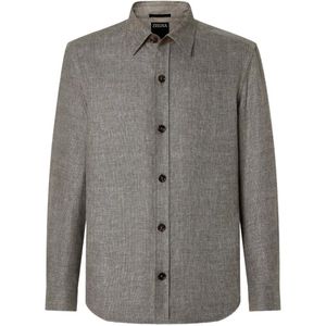 Zegna Grey Linen And Silk Overshirt for men