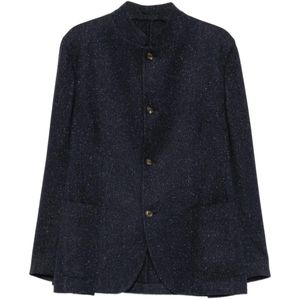 Eleventy Blue Herringbone Mandarin-Collar Jacket for men