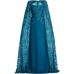 Tadashi Shoji Blue Floral Lace Maxi Gown