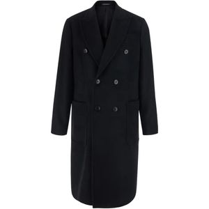 Emporio Armani Black Double-Breasted Peak-Lapels Coat for men