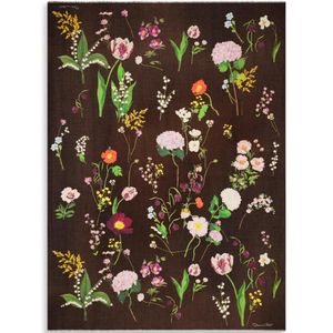 Oscar de la Renta Black Botanical-Print Frayed Scarf