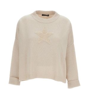 Lorena Antoniazzi Natural Star-Intarsia Crew-Neck Sweater