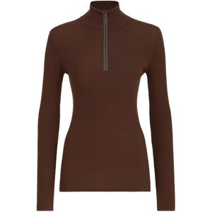 Brunello Cucinelli Brown Virgin Wool And Cashmere Lightweight Ribbed Turtleneck Sweater With Precious Half-Zip