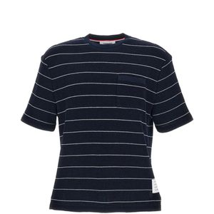 Thom Browne Blue Striped-Pattern Pocket T-Shirt for men