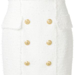Balmain White Button-embellished Skirt