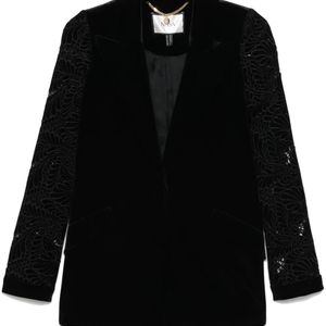 Nissa Black Floral-Embroidered Blazer