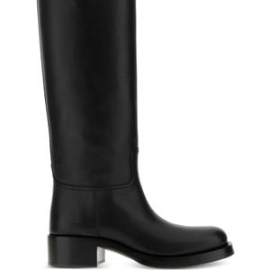 Prada Black Leather High Boots Shoes