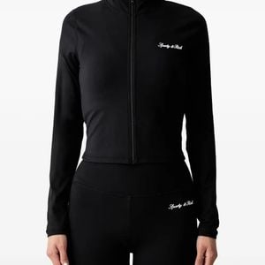 Sporty & Rich Black Logo-Print Zip-Up Sweatshirt