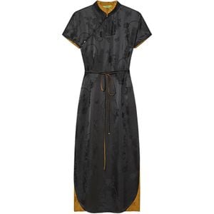 Shanghai Tang Black Prosperity Qipao Silk Dress