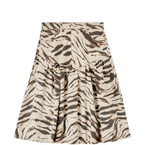 Ganni White Jupe En Jean Mi-Longue À Imprimé Tigre