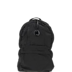 C P Company Black Logo-patch Backpack for men