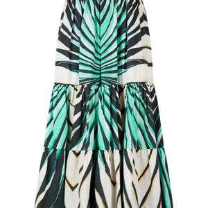 Roberto Cavalli Green Printed Tiered Skirt