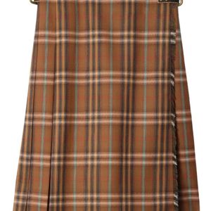 Burberry Brown Wool Check Midi Kilt