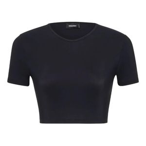 DSquared² Blue Ribbed Short-Sleeved Crop T-Shirt