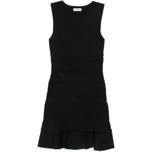 Sandro Black Ruffled Knitted Mini Dress