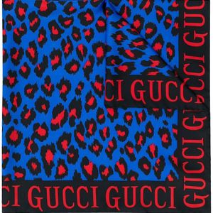 Gucci レオパード スカーフ ブルー