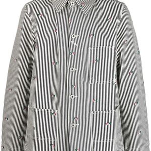 KENZO Grey Floral-Embroidered Striped Shirt Jacket for men