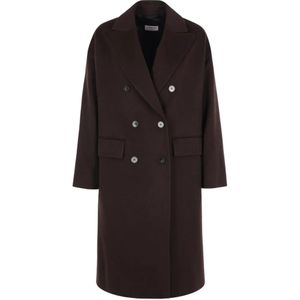 Alberto Biani Brown Double-Breasted Notched-Lapels Coat