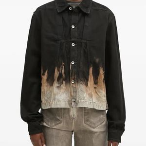 Rick Owens Black Flame-Print Denim Jacket