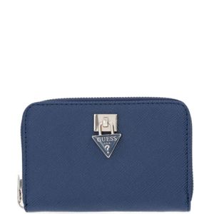 Guess Blue Patsie Logo-Plaque Zip-Around Wallet