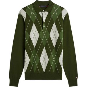 Tommy Hilfiger Green Argyle Long-Sleeve Polo Shirt for men
