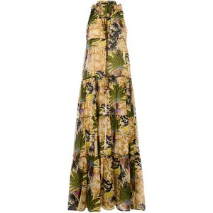 Anjuna Metallic Carol Tropical-Print Tiered Dress