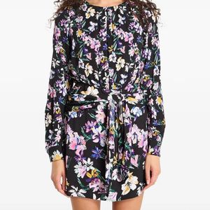 Desigual Black Floral-Print Tie-Waist Dress