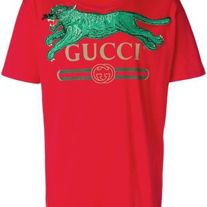 Gucci T-Shirt mit Tigerstickerei in Rot für Herren