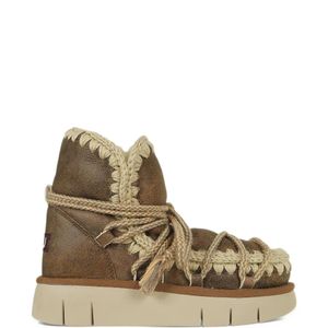 Mou Natural Crochet-Trim Lace-Up Ankle Boots