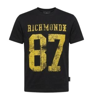 John Richmond Black Distressed-Print Logo-Print T-Shirt for men