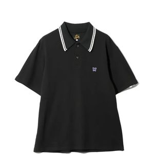 Needles Black Embroidered Tipped Polo Shirt for men