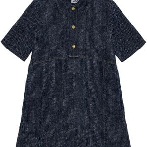 Ganni Blue Short-Sleeve Denim Mini Dress