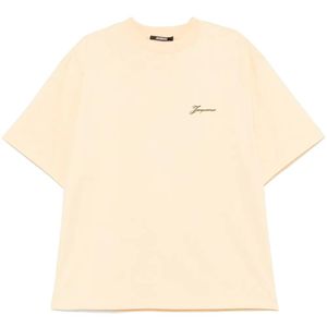 Jacquemus Natural Le T-Shirt Athletic Club, Round Neck, Short Sleeves, 100% Organic Cotton, Size: Large for men