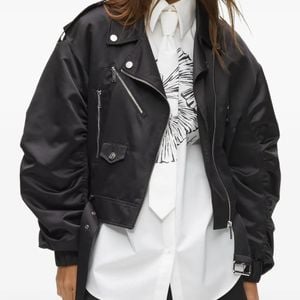 Karl Lagerfeld Black Ruched Satin Bomber Jacket