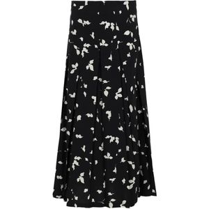 Alysi Black Pleated Floral Skirt