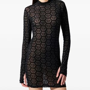 Philipp Plein Black Mini Long-Sleeved Dress