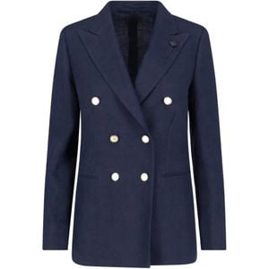 Lardini Blue Double-Breasted Button Blazer