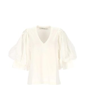 EMMA & GAIA Natural V-Neck Puff-Sleeve Blouse