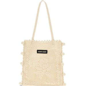 Miu Miu Natural Pom-Pom Crochet Shoulder Bag