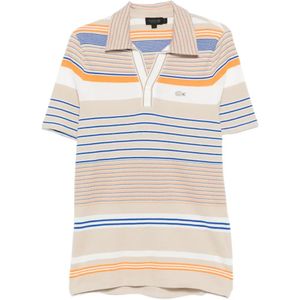 Lacoste White Slim Fit Striped Piqué Polo Shirt for men