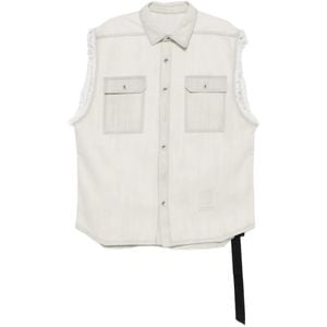Rick Owens White Frayed Pocket Shirt Jacket for men