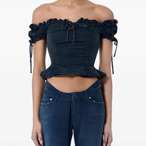 Balenciaga Blue Gathered Cropped Top