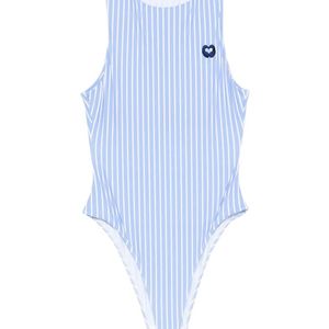 Maje Blue Striped-Pattern Logo-Embroidered Bodysuit