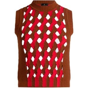 Etro Red Openwork Knit Waistcoat