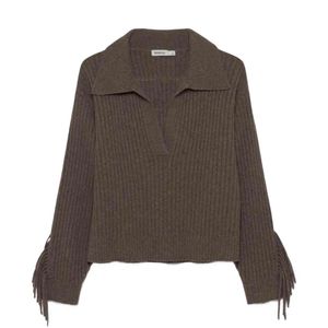 Jonathan Simkhai Brown Fringe-Trimmed Ribbed-Knit Sweater